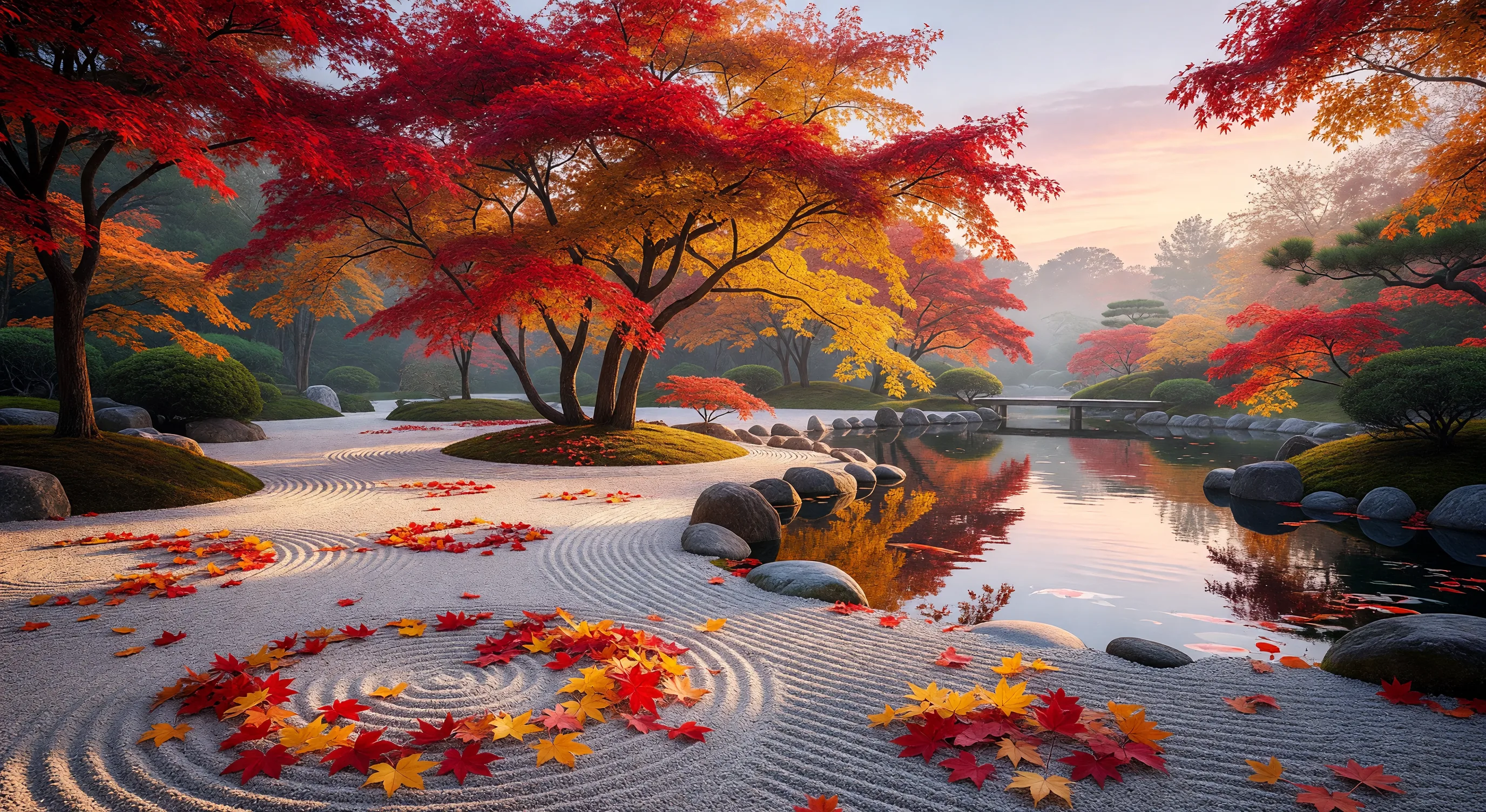 秋の紅葉と茶
